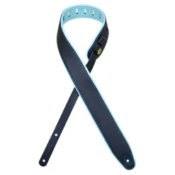 - 2.5″ Padded Upholstery Leather Guitar Strap - Black & Aqua>Colonial Leather Outlet