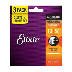 - Acoustic Phosphor Bronze Medium - 3 Pack - 13-56>Elixir New