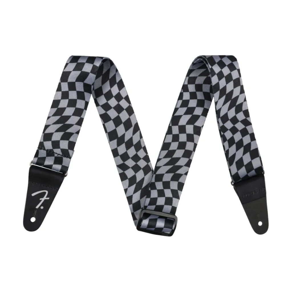 Wavy Checkerboard Guitar Strap - Gray and Black, 2">Fender Outlet