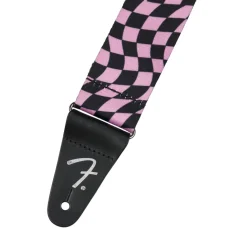 Wavy Checkerboard Guitar Strap - Pink and Black, 2">Fender Hot