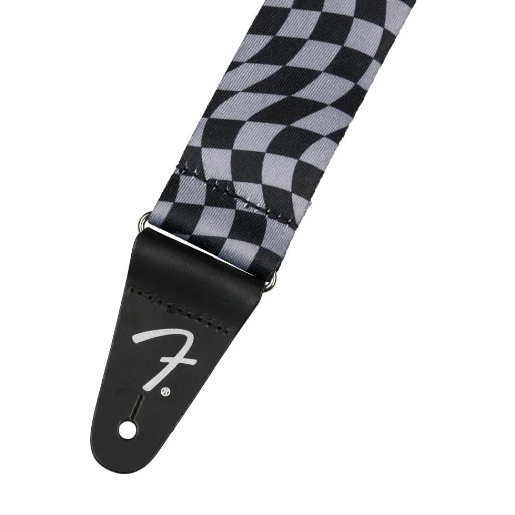 Wavy Checkerboard Guitar Strap - Gray and Black, 2">Fender Outlet