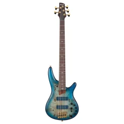 Ibanez 5 String*SR6605 5-String Bass Mappa Burl Top with Rosewood Fretboard and Case - Ghost Fleet Blue Burst