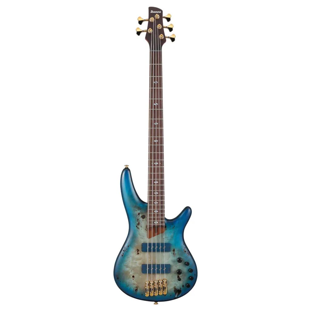 Ibanez 5 String*SR6605 5-String Bass Mappa Burl Top with Rosewood Fretboard and Case - Ghost Fleet Blue Burst