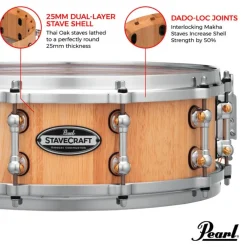 14"x5" StaveCraft Thai Oak with Makha DadoLoc Snare Drum>Pearl Discount